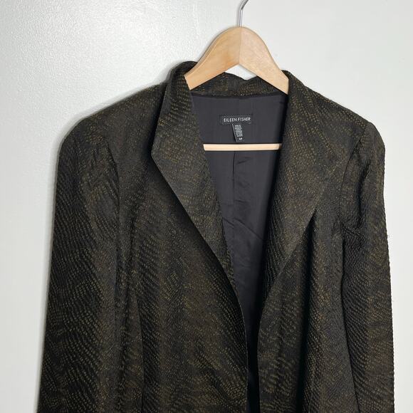 Eileen Fisher Womens Silk Jacket Small Black Jacquard Open Front Pockets Lined - Picture 5 of 13